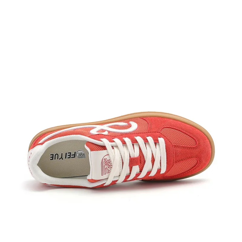 Feiyue Abrasion Resistant Lightweight Slip Resistant Low Top Skateboard Shoes Women's Red Beige-3