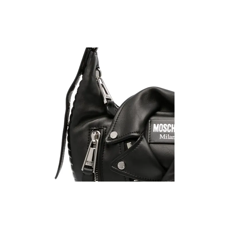 MOSCHINO Sheepskin Hobo Bag Portable Crossbody Bag Shoulder Bag Women's Black-3