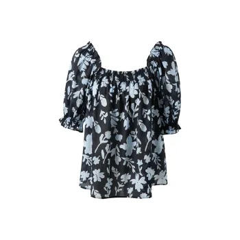 3COLOUR Chiffon Shirts Women's Haze Blue Floral