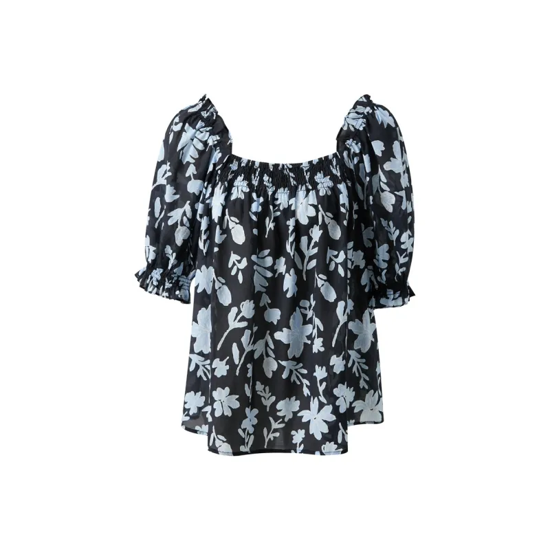 3COLOUR Chiffon Shirts Women's Haze Blue Floral-0