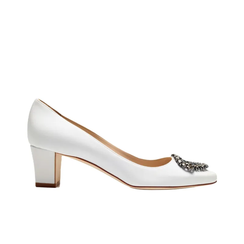 MANOLO BLAHNIK Okkato Block Heel High Heels 5cm Women's White-1