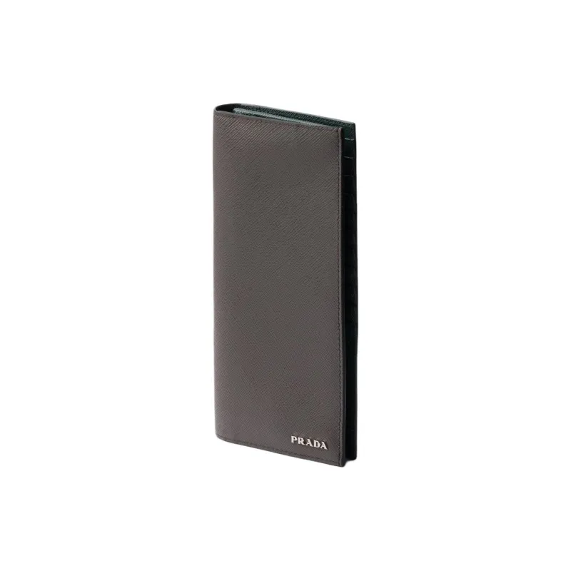 PRADA Saffiano Calfskin Wallet Regular Men's Smoke Gray & Emerald Jade-1