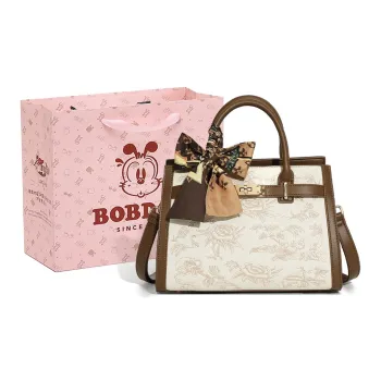 BOBDOG PU Kelly Bag, Crossbody Bag, One Shoulder Handbag Medium Size Women's Brown/Ecru