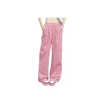 Wen Shan Casual Pants Women's Red Plaid Pants