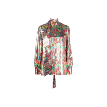 Valentino Logo Detailed Bowed Neck Blouse