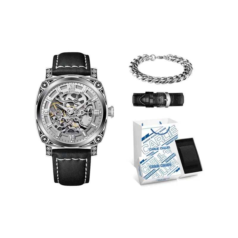CARLIECULLEN Automatic Mechanical Movement Genuine Leather Strap Watch Men's Watches Gray Dial-14