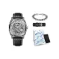 Silver Case Gray Dial Belt[Trendy Box+Genuine Leather Strap+Cuban Bracelet]