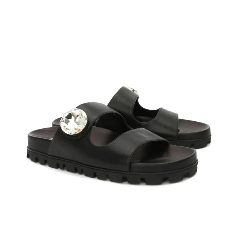 MIU MIU Slip Resistant Slide Slippers Women's Black-2