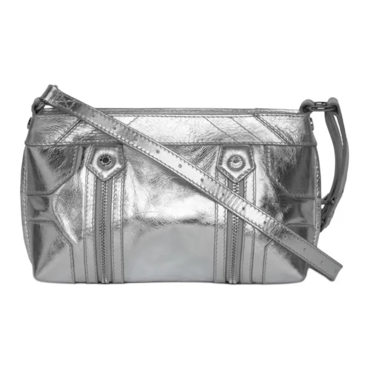 Zadig & Voltaire Cow Leather Shoulder Bag Trumpets Women's Silver-3