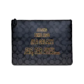 COACH Star Wars Collaboration Pouch Monogram Coated Canvas With Smooth Calfskin Clutch Men's Black