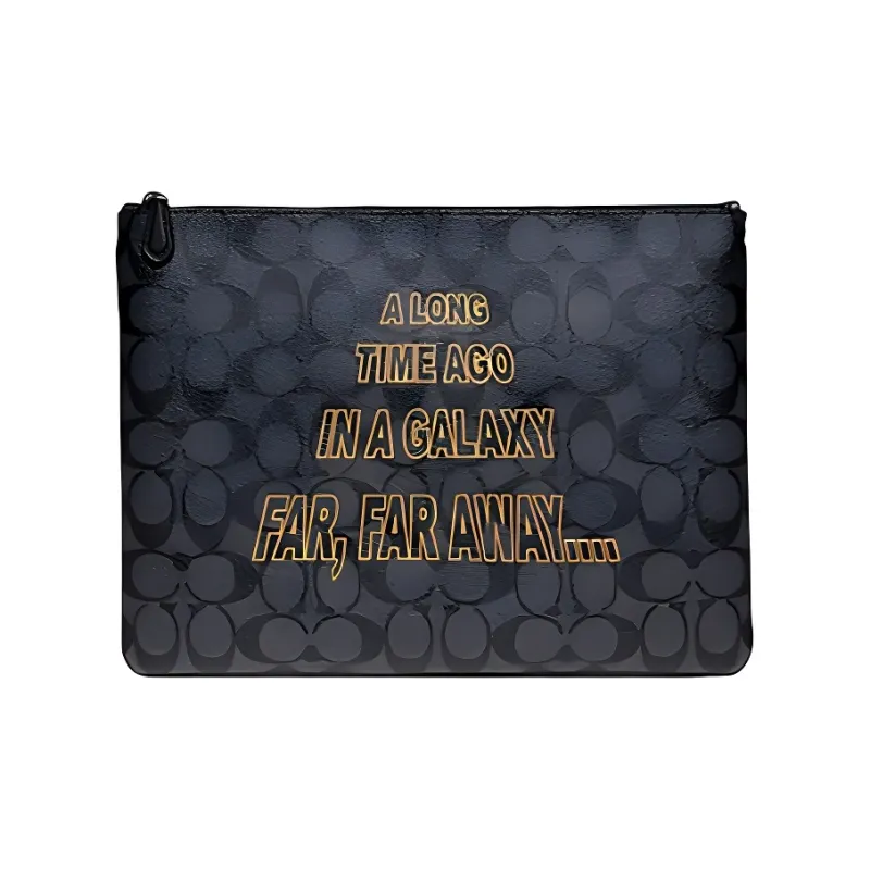 COACH Star Wars Collaboration Pouch Monogram Coated Canvas With Smooth Calfskin Clutch Men's Black-0