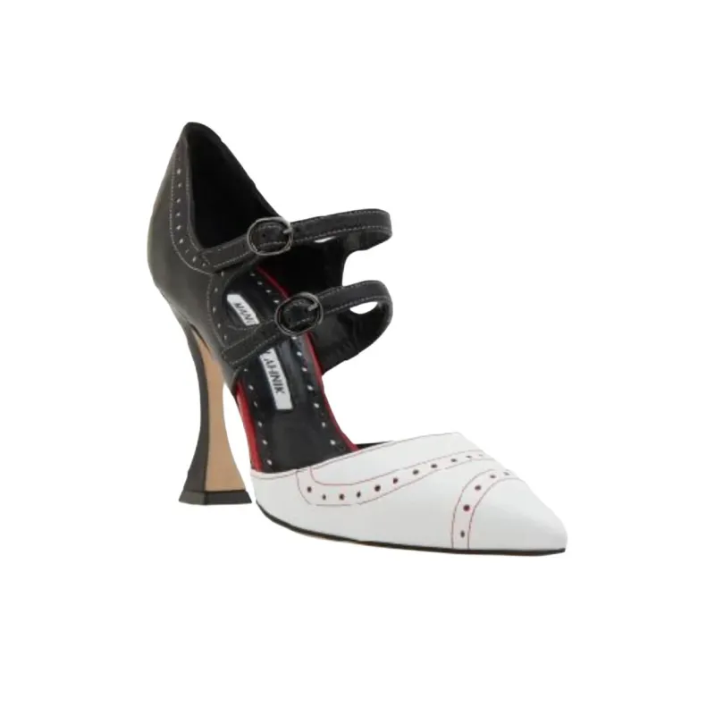 MANOLO BLAHNIK Chunky Heel High Heels Women's Black White-1