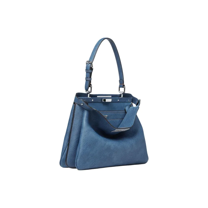 FENDI Peekaboo Leather Handbag Medium Size Women's Blue-3
