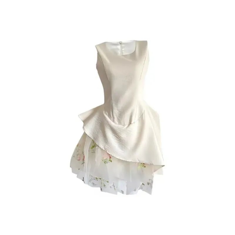 PZGE Sleeveless Dresses Women's White Dress-0
