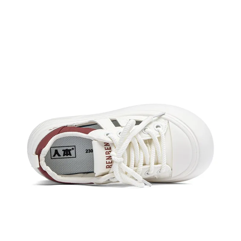 RENBEN Anti Slip Wear Resistant Low Top Skateboard Shoes Women's Beige Burgundy-3