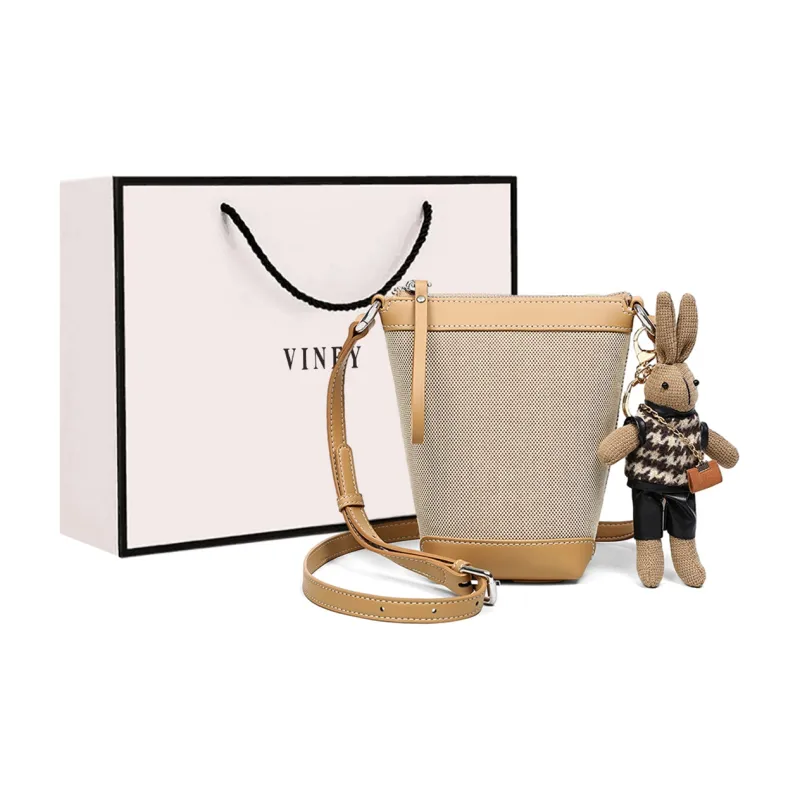 VINEY Fabric Shoulder Bag, Crossbody Bag Trumpets Women's Khaki With Black/khaki With Brown-6
