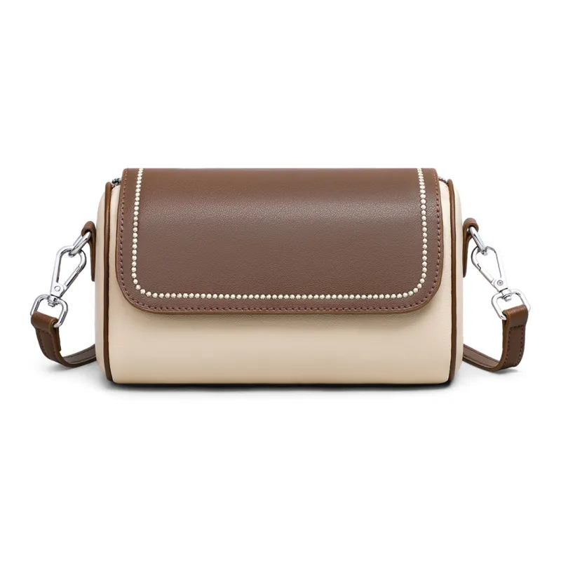 PT'SON Cow Leather Shoulder Bag, Crossbody Bag Regular Women's Ecru & Coffee-4