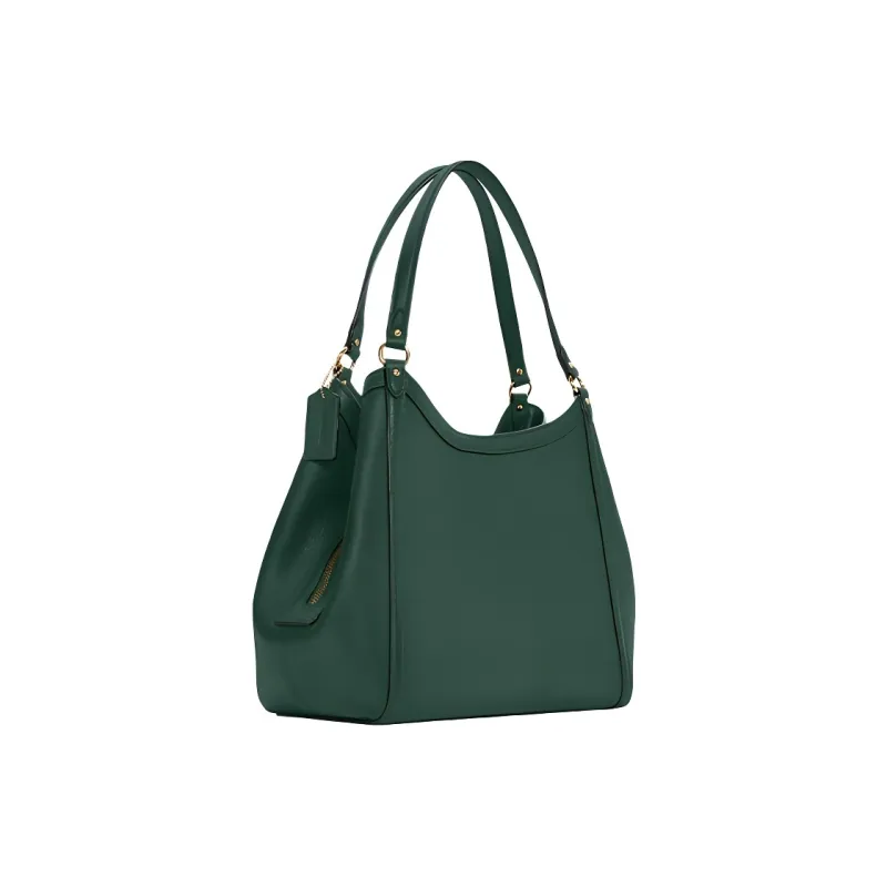 COACH Kristy Pebbled Leather Handbag Shoulder Bag Large Size Women's Dark Green-1