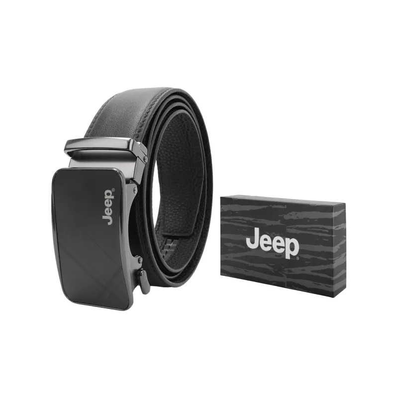 Jeep Cow Leather Belts Men's Black/Litchi Grain Black 3.5CM-3