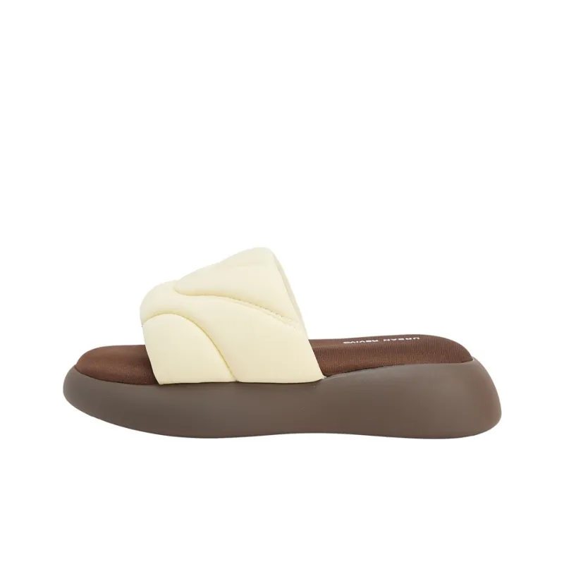 URBAN REVIVO Quiet Slide Slippers Women's Light Yellow-0