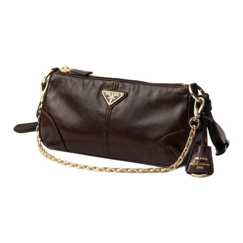 PRADA Re Edition Calfskin Shoulder Bag Medium Size Women's Dark Brown-1