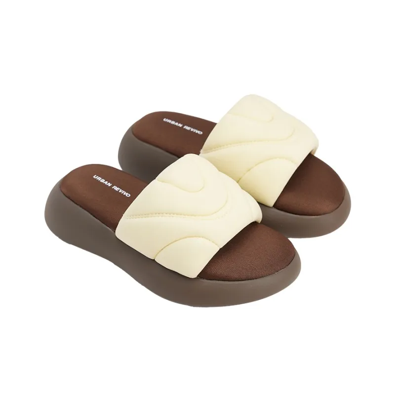 URBAN REVIVO Quiet Slide Slippers Women's Light Yellow-1