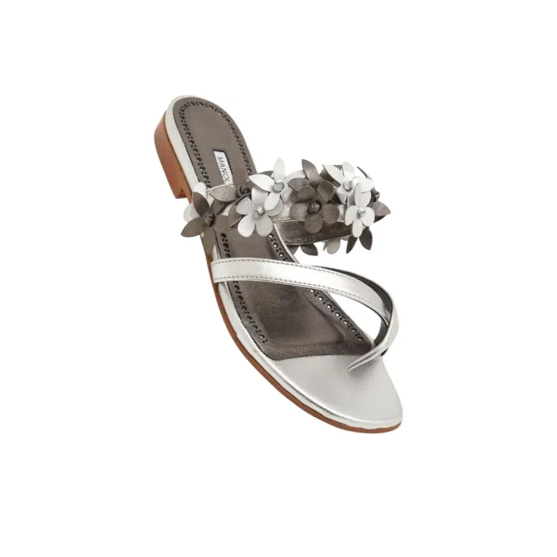 MANOLO BLAHNIK Flip Flops Women's Silver-3