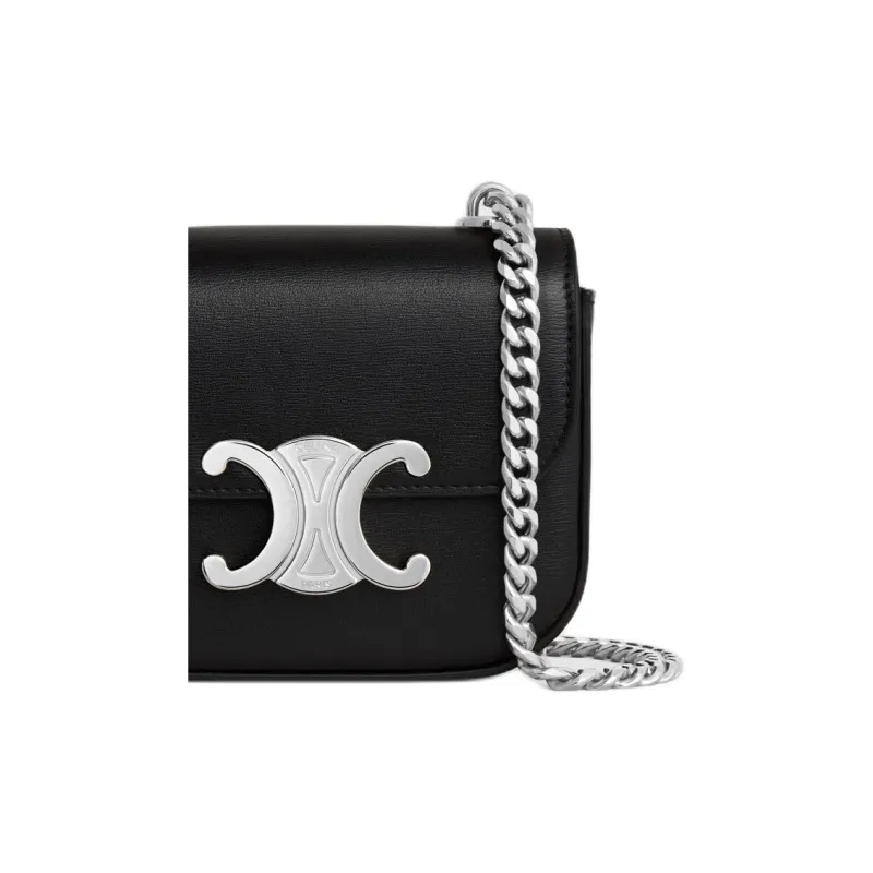 CELINE Calfskin Shoulder Bag Mini Women's Black-5
