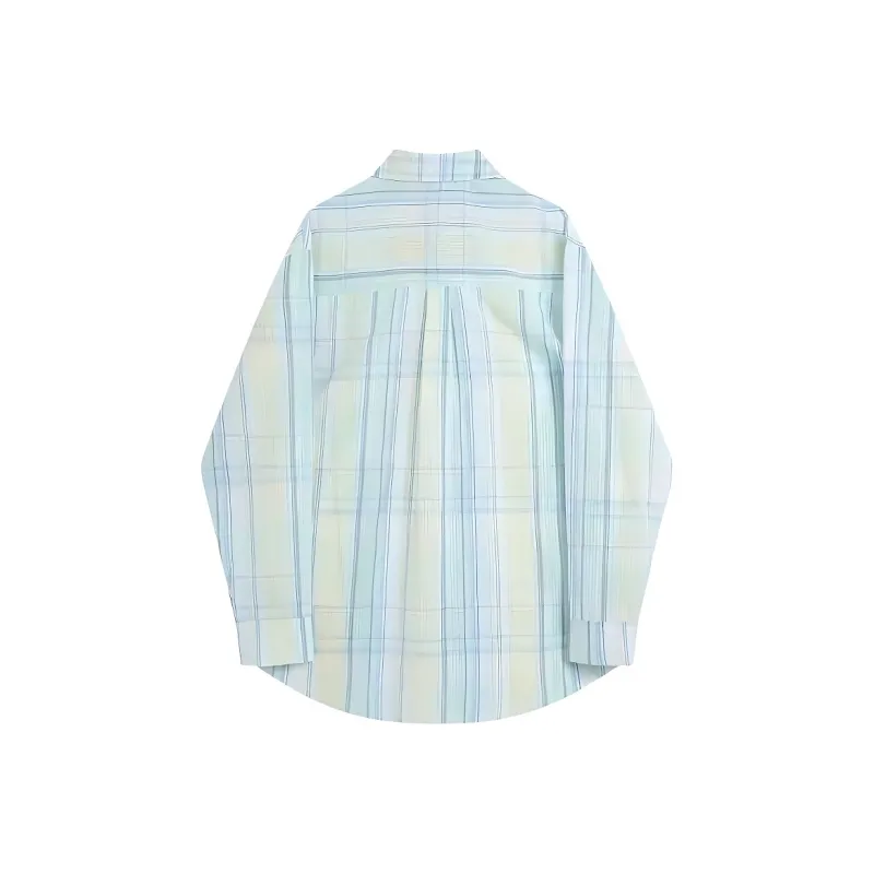 Mu Qingqing Shirts Women's Blue Green Plaid Shirt-1
