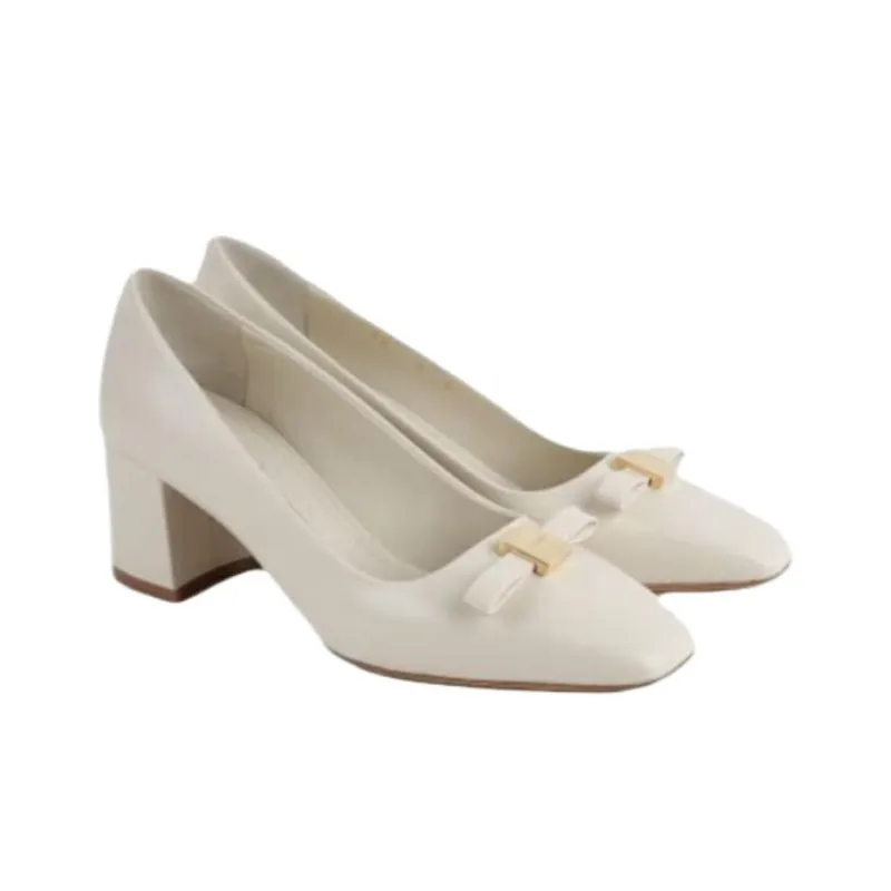 FERRAGAMO Chunky Heel High Heels Women's White-2