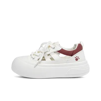 RENBEN Anti Slip Wear Resistant Low Top Skateboard Shoes Women's Beige Burgundy