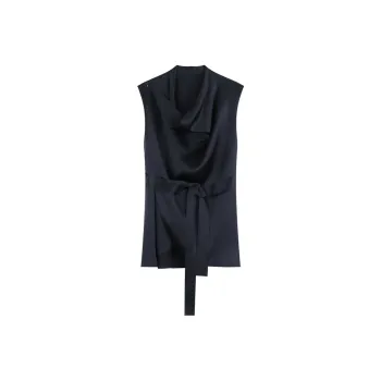 DianThia Sleeveless Draped Collar Shirt For Women's Women's