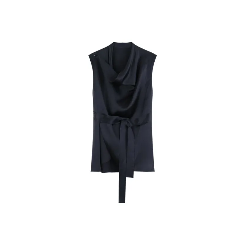 DianThia Sleeveless Draped Collar Shirt For Women's Women's-0