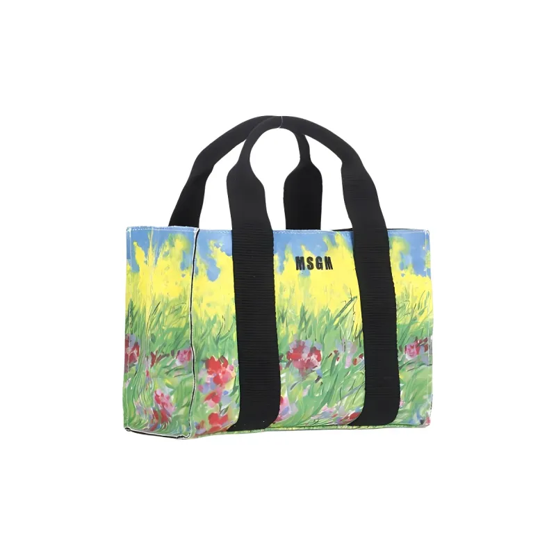 MSGM Cotton Tote Bag, Shopping Bag, Shoulder Bag, Crossbody Bag, Handbag Extra Mini Women's Yellow & Multicolor-1