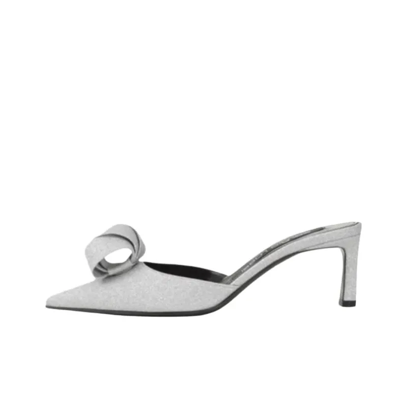 SERGIO ROSSI Sr Bigoudi Closed Toe Slippers 6cm Women's Silver-0