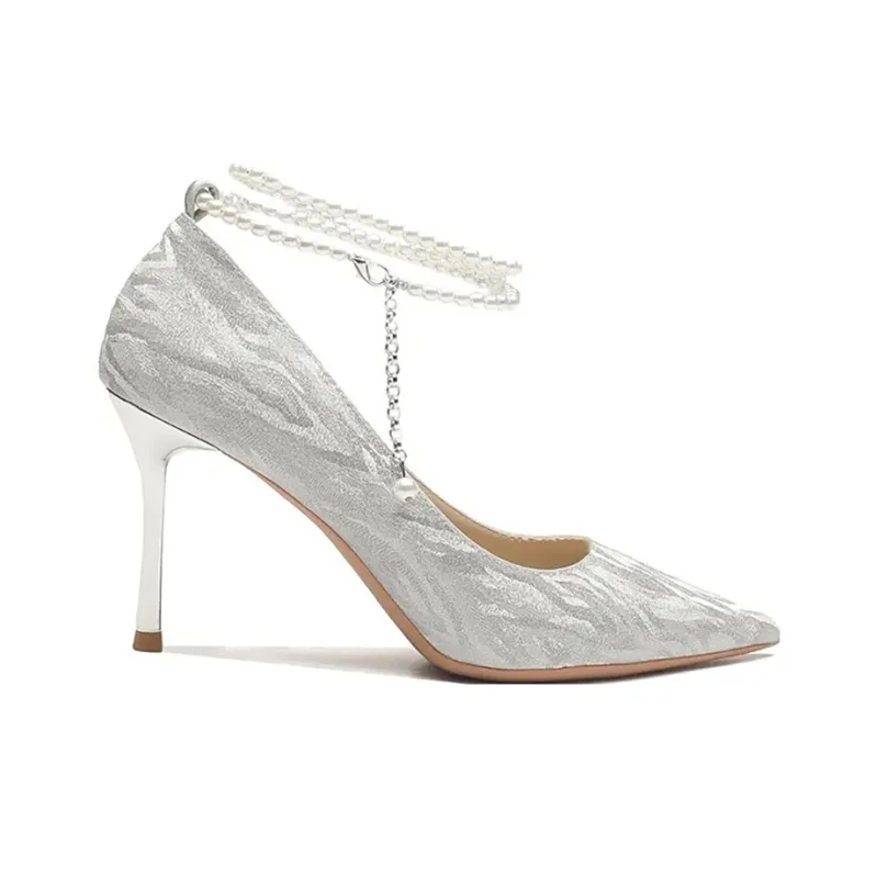 CVOJOO Slim Heel High Heels Women's Silver-2