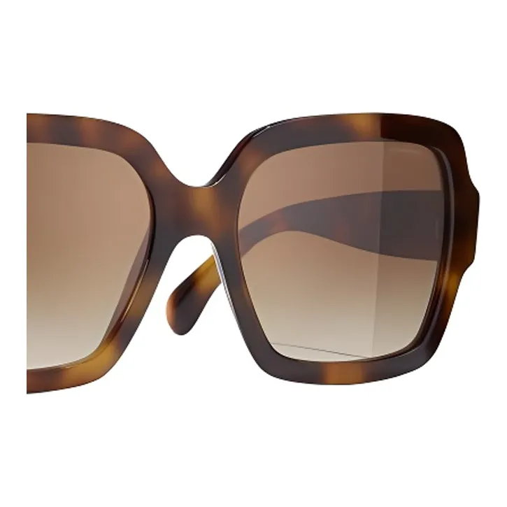 CHANEL Acetate Irregular Shape Sunglasses Unisex Tortoiseshell-1