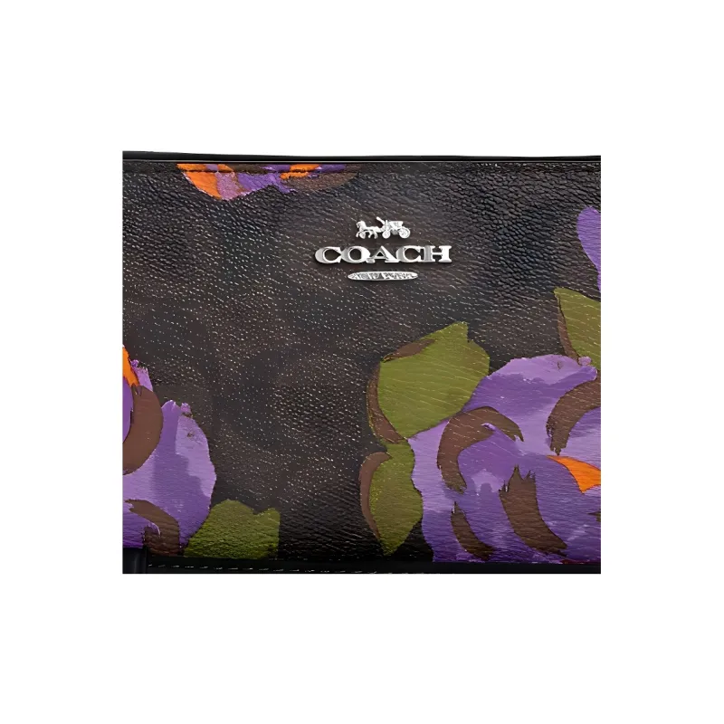 COACH Zip Around Canvas With Leather Clutch Coin Purse Wallet Small Size Women's Dark Brown-3