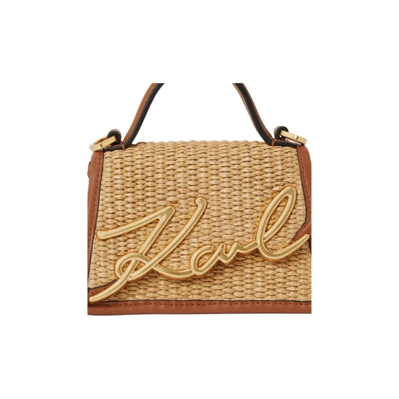 KARL LAGERFELD K/SIGNATURE Cow Leather Shoulder Bag, Crossbody Bag, Handbag Mini Women's Natural & Brown-2