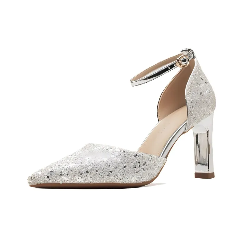 GOSO Slim Heel High Heels 8CM Women's Silver-0