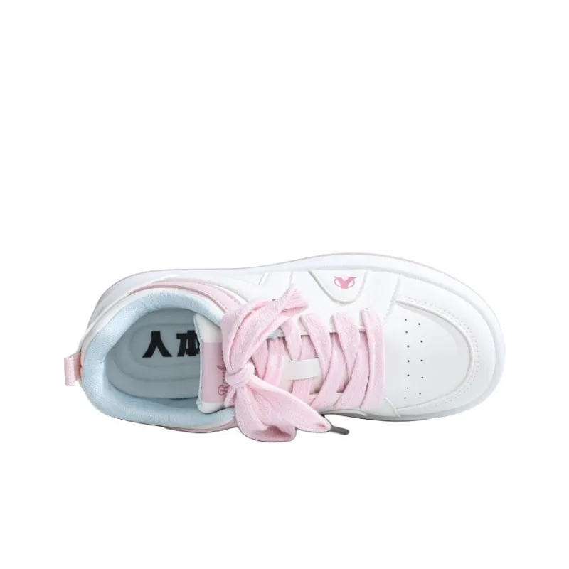 RENBEN Lightweight Height Increasing Slip Resistant Low Top Skateboard Shoes Women's Beige Pink-3
