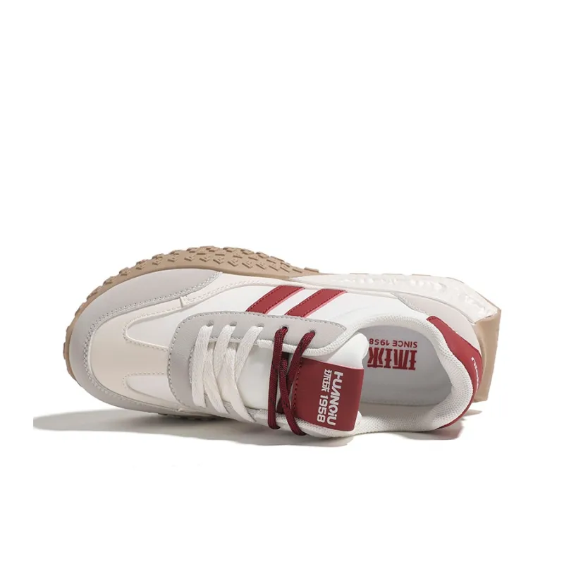 HUANQIU Abrasion Resistant Lightweight Height Increasing Low Top Casual Shoes Women's Beige Red-2