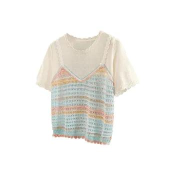 Cypress House Knitwear Women's Beige & Light Blue