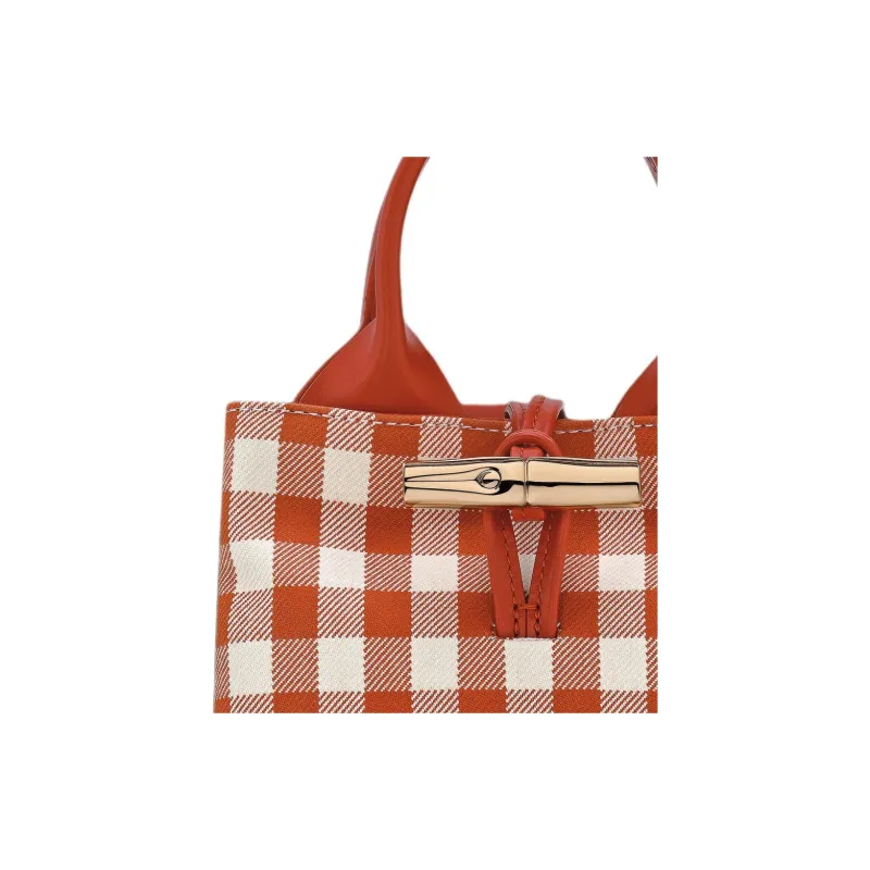 LONGCHAMP Le Roseau Cotton Canvas One Shoulder Handbag Mini Women's Red Plaid-3