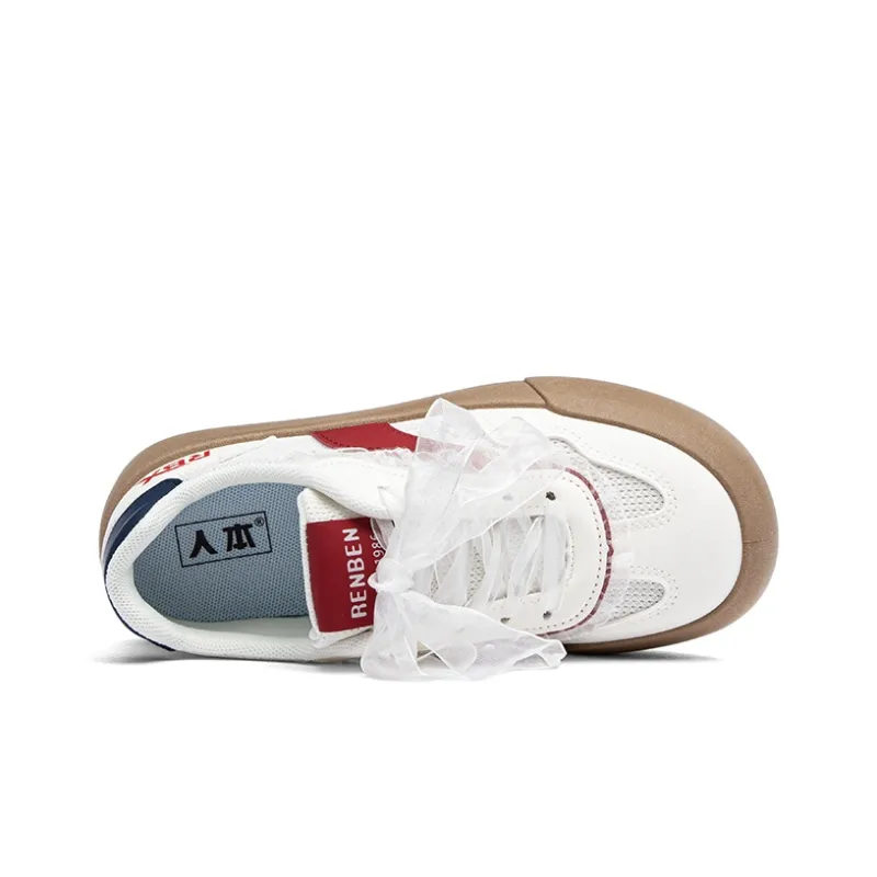 RENBEN Anti Slip Wear Resistant Low Top Skateboard Shoes Women's Beige Red Blue-4