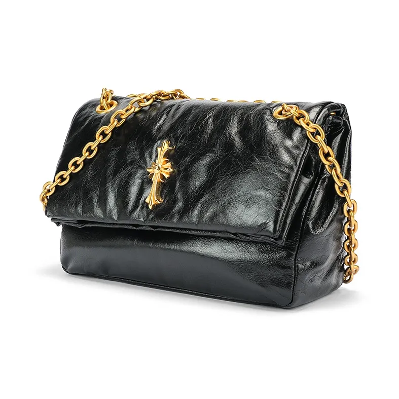 Ed Hardy Classic Series Cow Leather Shoulder Bag, Crossbody Bag Regular Women's Crack Black/Graphite Gray-1