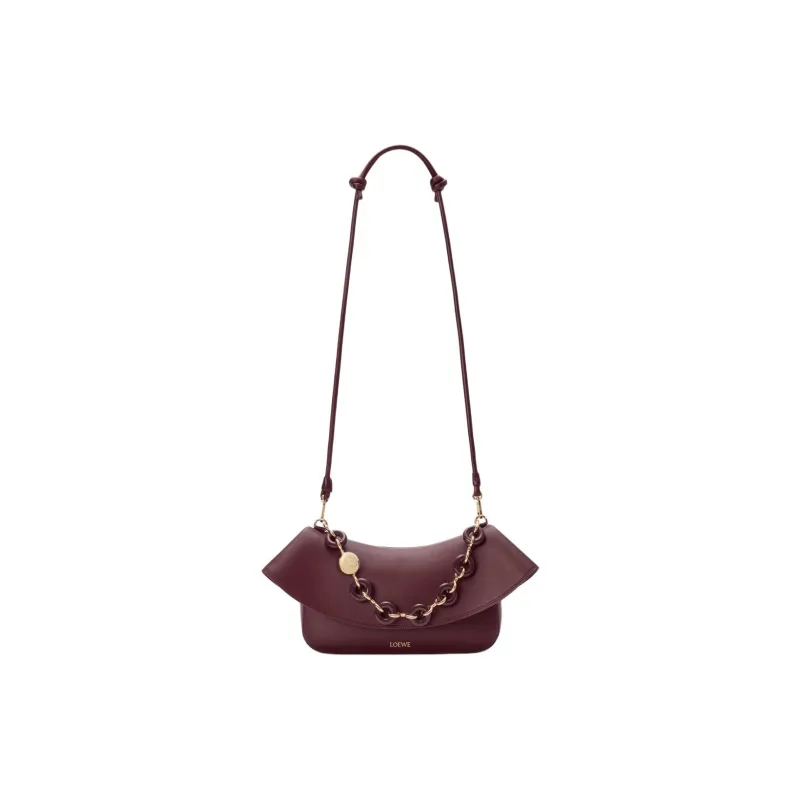 LOEWE Calfskin Crossbody One Shoulder Handbag Medium Size Women's Dark Burgundy-2