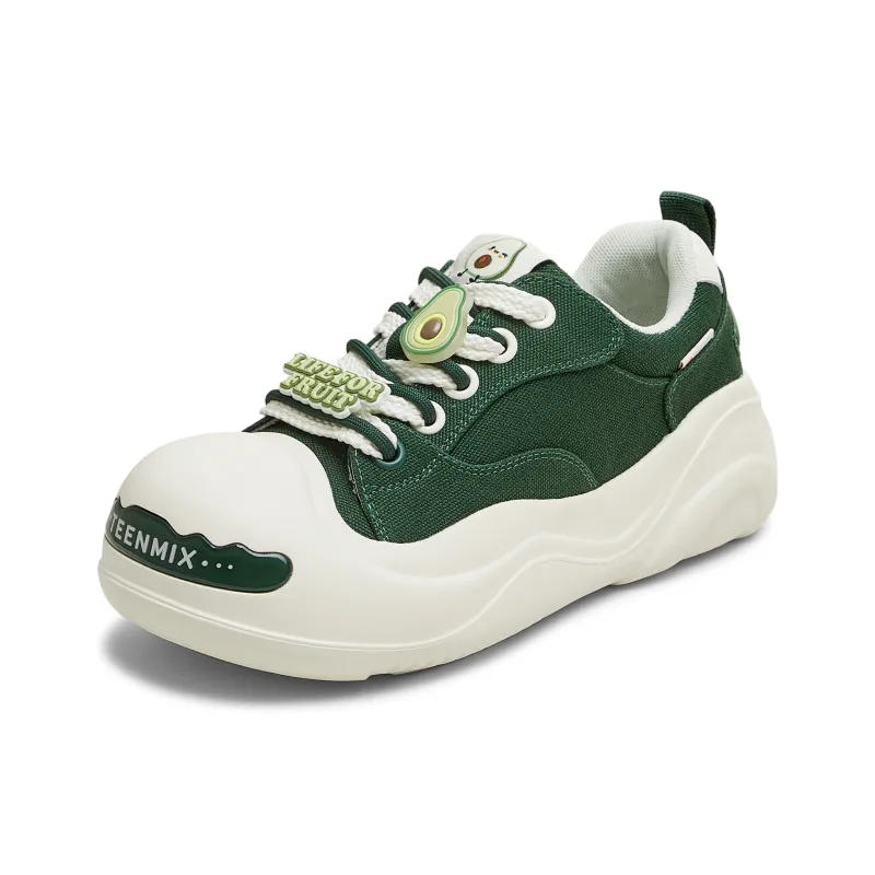 Teenmix Slip Resistant Impact Resistance Low Top Skateboard Shoes Women's White Green-2