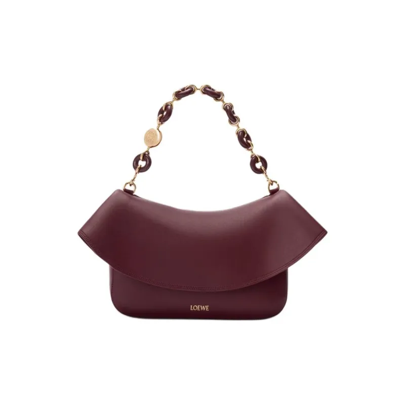 LOEWE Calfskin Crossbody One Shoulder Handbag Medium Size Women's Dark Burgundy-5