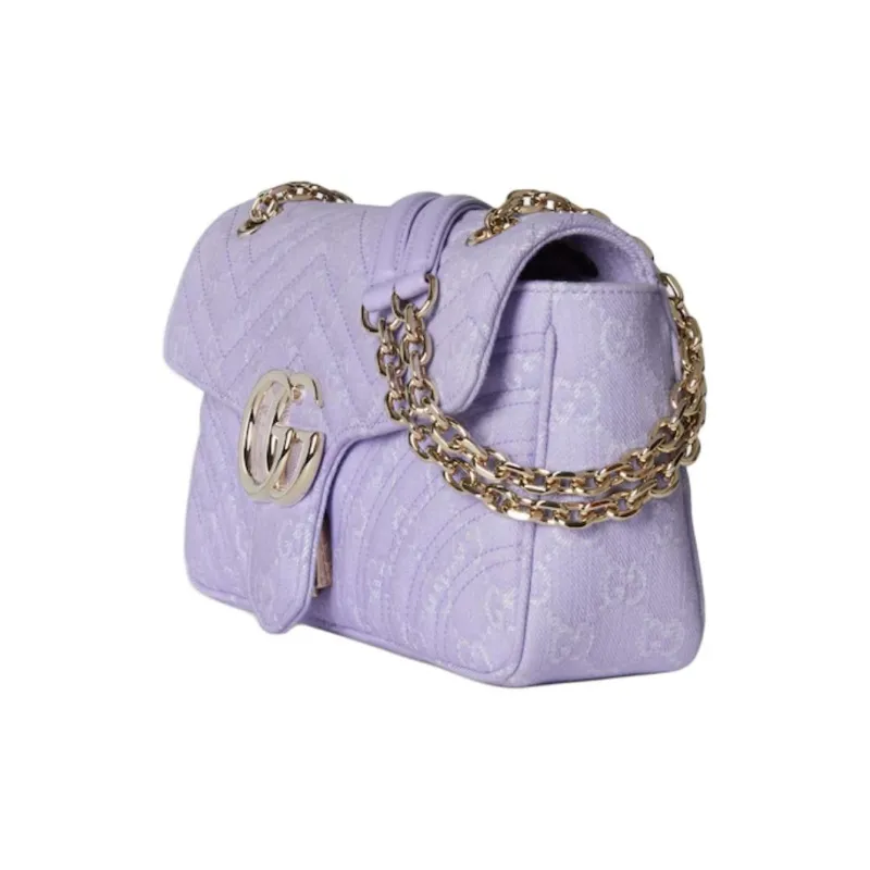 GUCCI GG Marmont Denim Crossbody Bag, Shoulder Bag Medium Size Women's Light Purple & White-1